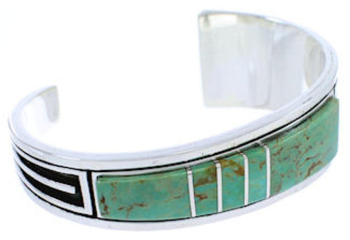 Turquoise Inlay Feather Jewelry Sterling Silver Cuff Bracelet MX27312