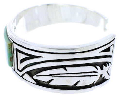 Turquoise Inlay Feather Jewelry Sterling Silver Cuff Bracelet MX27312