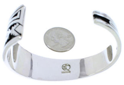 Turquoise Inlay Feather Jewelry Sterling Silver Cuff Bracelet MX27312