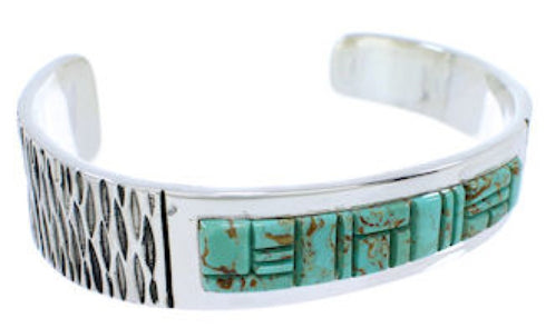 Turquoise Inlay And Genuine Sterling Silver Cuff Bracelet EX27793