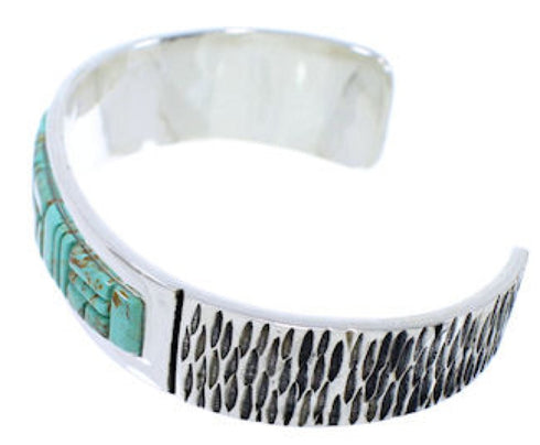 Turquoise Inlay And Genuine Sterling Silver Cuff Bracelet EX27793
