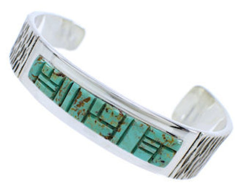 Southwestern Turquoise Inlay Sterling Silver Cuff Bracelet EX27798
