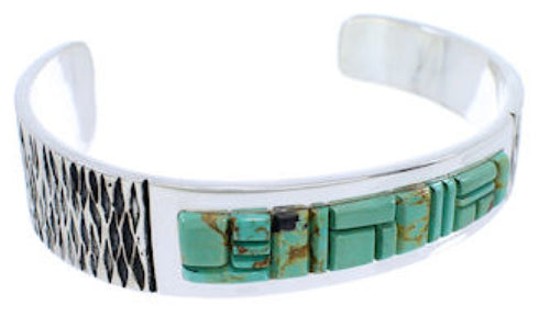 Turquoise Inlay Genuine Sterling Silver Jewelry Cuff Bracelet EX27805