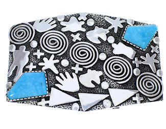 Sterling Silver Turquoise Southwest Bear And Hand Belt Buckle PX29069