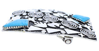 Sterling Silver Turquoise Southwest Bear And Hand Belt Buckle PX29069