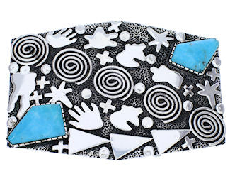 Southwest Turquoise Hand And Bear Silver Belt Buckle PX29074