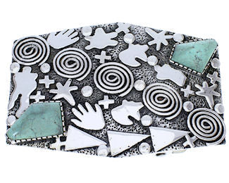 Southwest Turquoise Sterling Silver Hand And Bear Belt Buckle PX29084
