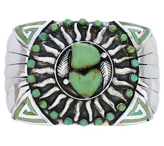 Southwestern Turquoise Sterling Silver Sun Heart Belt Buckle PX29134