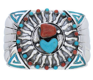Turquoise Southwestern Coral Sun And Heart Belt Buckle PX29141