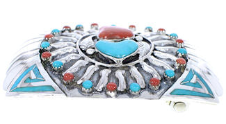 Turquoise Southwestern Coral Sun And Heart Belt Buckle PX29141