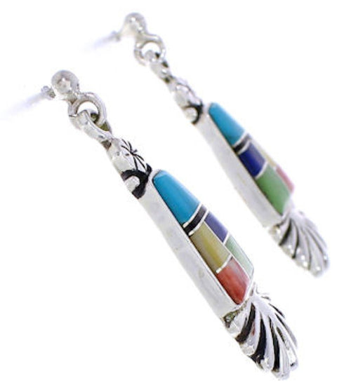 Multicolor Southwest Sterling Silver Post Dangle Earrings MW76010
