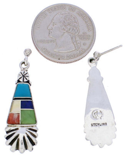 Multicolor Southwest Sterling Silver Post Dangle Earrings MW76010