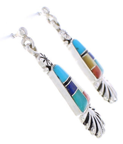 Multicolor Inlay Southwestern Jewelry Post Dangle Earrings MW76020
