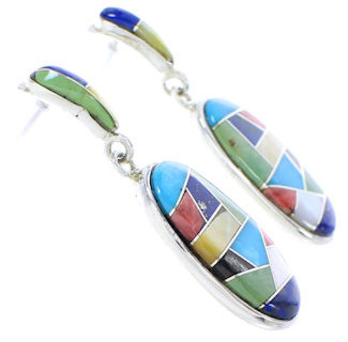 Southwest Multicolor Inlay Post Dangle Earrings GS75652