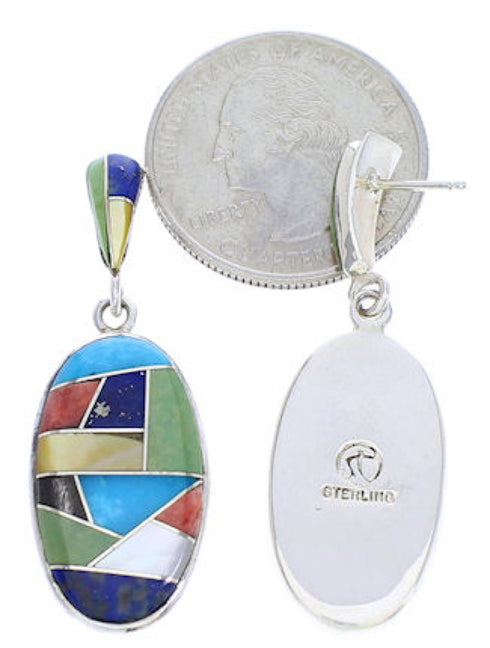 Southwest Multicolor Inlay Post Dangle Earrings GS75652