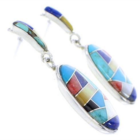 Multicolor Inlay Sterling Silver Post Dangle Earrings GS75655
