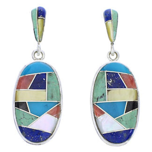 Multicolor Southwest Sterling Silver Post Dangle Earrings GS75657