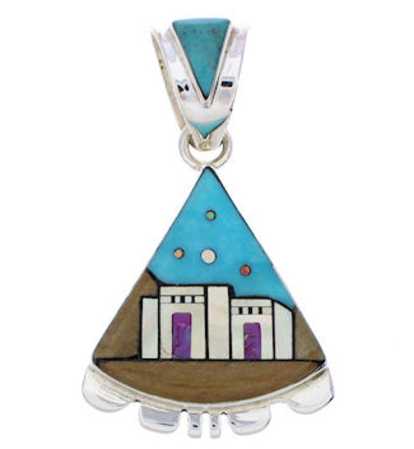 Silver Multicolor Native American or Pueblo Design Pendant MW75789