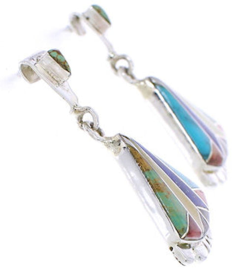 Southwest Multicolor Inlay Silver Post Earrings MW75799