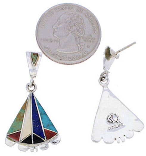Southwest Multicolor Inlay Silver Post Earrings MW75799