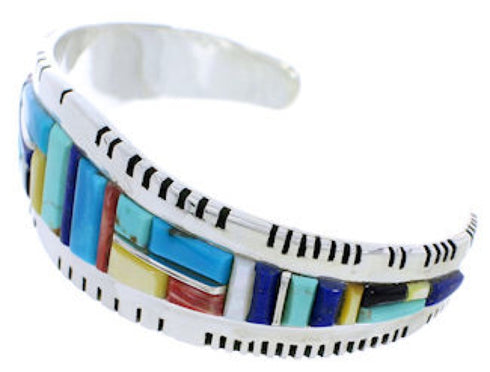 Multicolor Inlay Genuine Sterling Silver Jewelry Cuff Bracelet EX27337