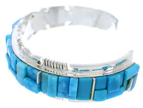 Genuine Sterling Silver And Turquoise Inlay Cuff Bracelet EX27431