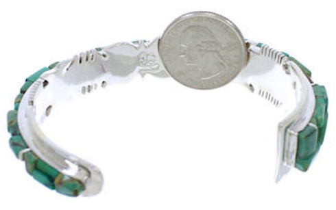 Genuine Sterling Silver Turquoise Inlay Jewelry Cuff Bracelet EX27438
