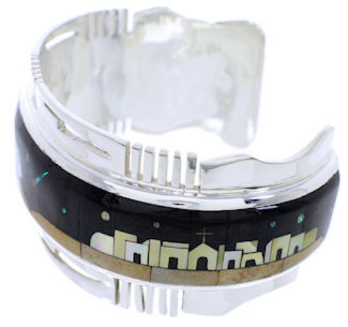 Multicolor Native American Village Design Silver Cuff Bracelet MW75554