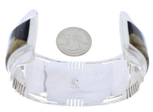 Multicolor Native American Village Design Silver Cuff Bracelet MW75554