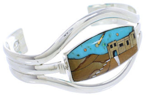 Multicolor Reversible Native American Design Cuff Bracelet MW75638