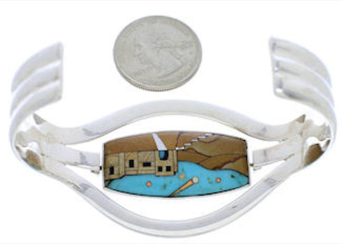 Multicolor Reversible Native American Design Cuff Bracelet MW75638