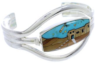 Multicolor Reversible Native American Design Cuff Bracelet MW75640