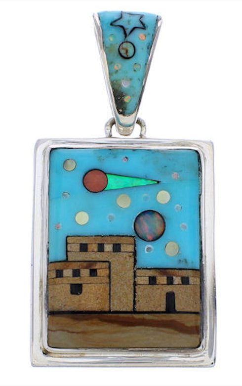 Southwest Native American Design Multicolor Reversible Pendant EX29493
