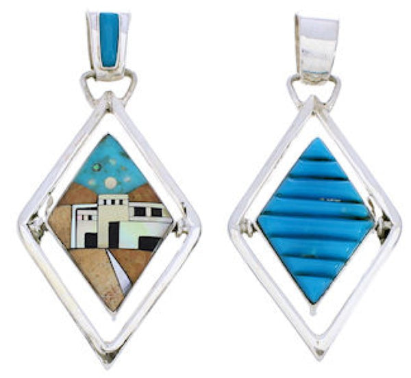 Southwest Multicolor Native American Design Reversible Pendant EX29497