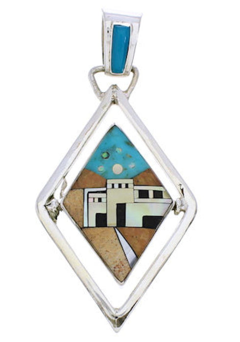 Southwest Multicolor Native American Design Reversible Pendant EX29497