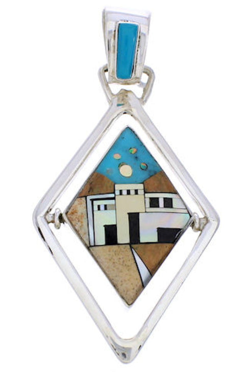 Silver Multicolor Native American Design Reversible Pendant EX29498