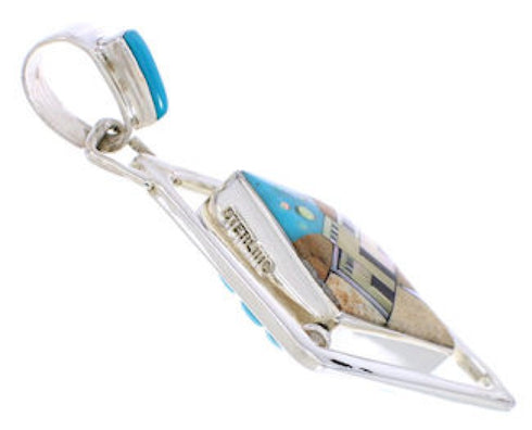 Silver Multicolor Native American Design Reversible Pendant EX29498