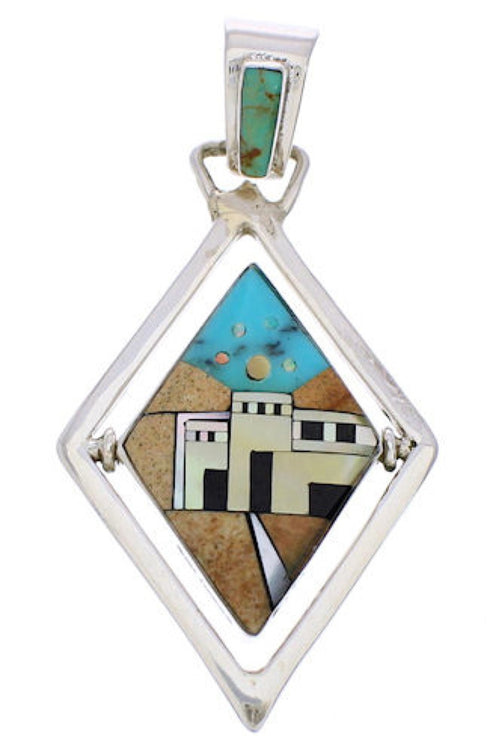 Southwest Native American Design Multicolor Reversible Pendant EX29500