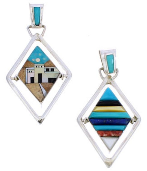 Multicolor Native American Design Reversible Silver Pendant EX29501