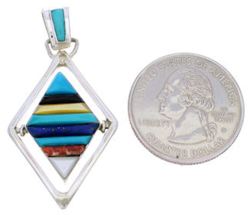 Multicolor Native American Design Reversible Silver Pendant EX29501