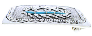 Southwestern Horse Feather Turquoise Inlay Silver Belt Buckle EX29145