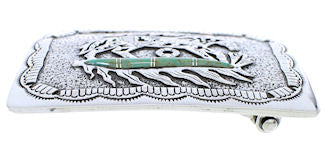 Southwestern Horse Feather Turquoise Inlay Silver Belt Buckle EX29154