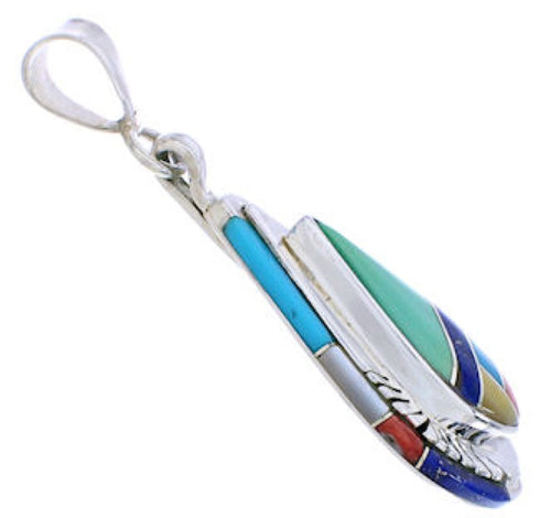 Southwest Multicolor Inlay Silver Enhancer Bail Pendant EX29005