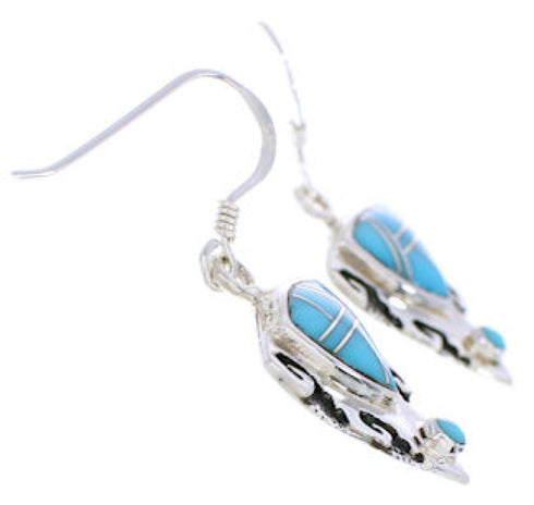 Southwest Turquoise And Silver Water Wave Hook Dangle Earrings EX30420