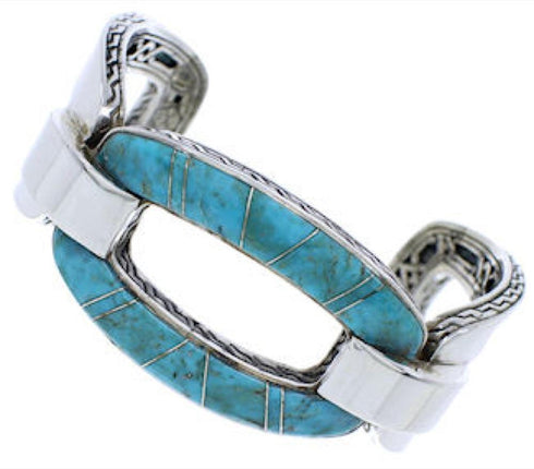 Sterling Silver Turquoise Inlay Southwest Cuff Bracelet MX27058