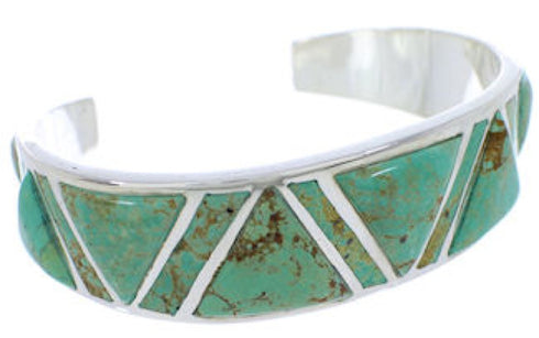 Sterling Silver And Turquoise Inlay Cuff Bracelet Jewelry EX27635