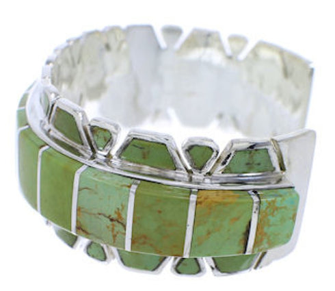 Turquoise Inlay Sterling Silver Cuff Bracelet Jewelry EX27700
