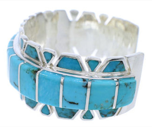Southwest Turquoise Inlay And Sterling Silver Cuff Bracelet EX27714