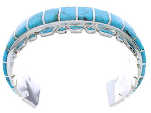 Southwest Turquoise Inlay And Sterling Silver Cuff Bracelet EX27714