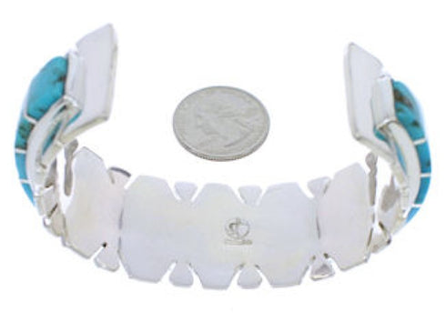 Southwest Turquoise Inlay And Sterling Silver Cuff Bracelet EX27714
